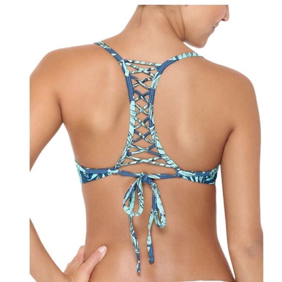 Hot Water Blue Palm Leaf Push-Up Bikini Top‎ - Picture 4 of 7